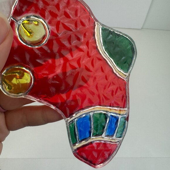 Vtg Plastic Suncatcher Christmas Holiday Red w Gold Stocking 10 inch Gift Co Inc - Picture 7 of 10